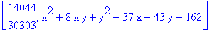 [14044/30303, x^2+8*x*y+y^2-37*x-43*y+162]